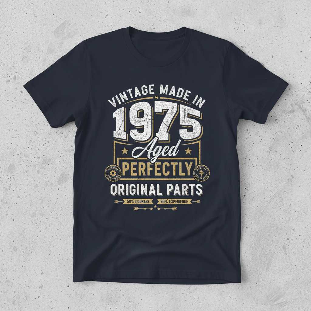 Vintage Made In 1975 Aged Perfectly Original Parts T-Shirt Graphic Tee Gift