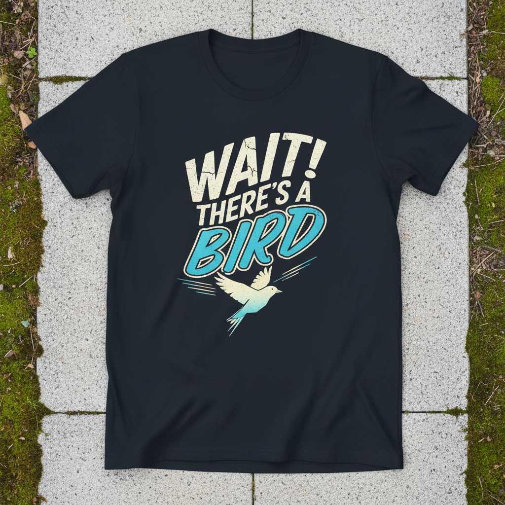 WAIT! THERES A BIRD Graphic T-Shirt Tee Novelty Gift for Birdwatching Enthusiasts