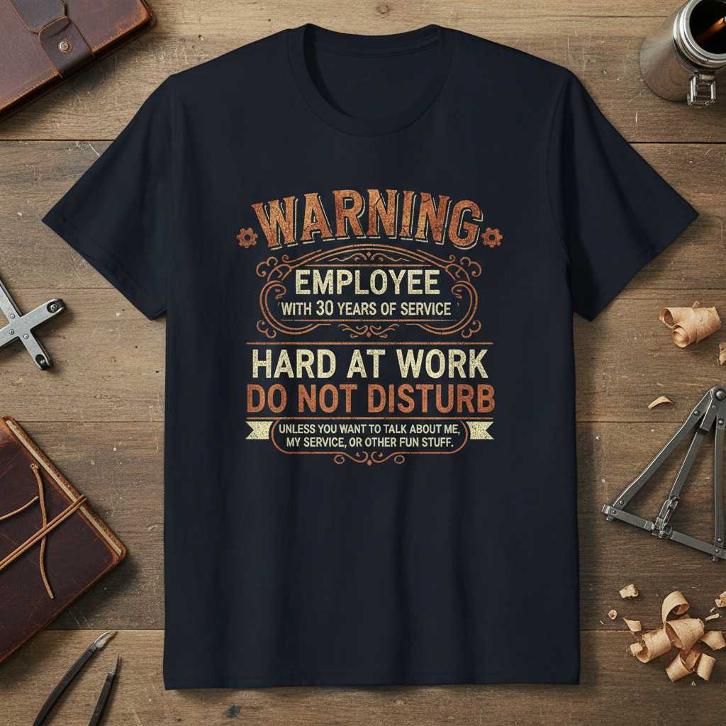 Warning Employee 30 Years of Service Hard at Work T-Shirt Tee Gift Clothing
