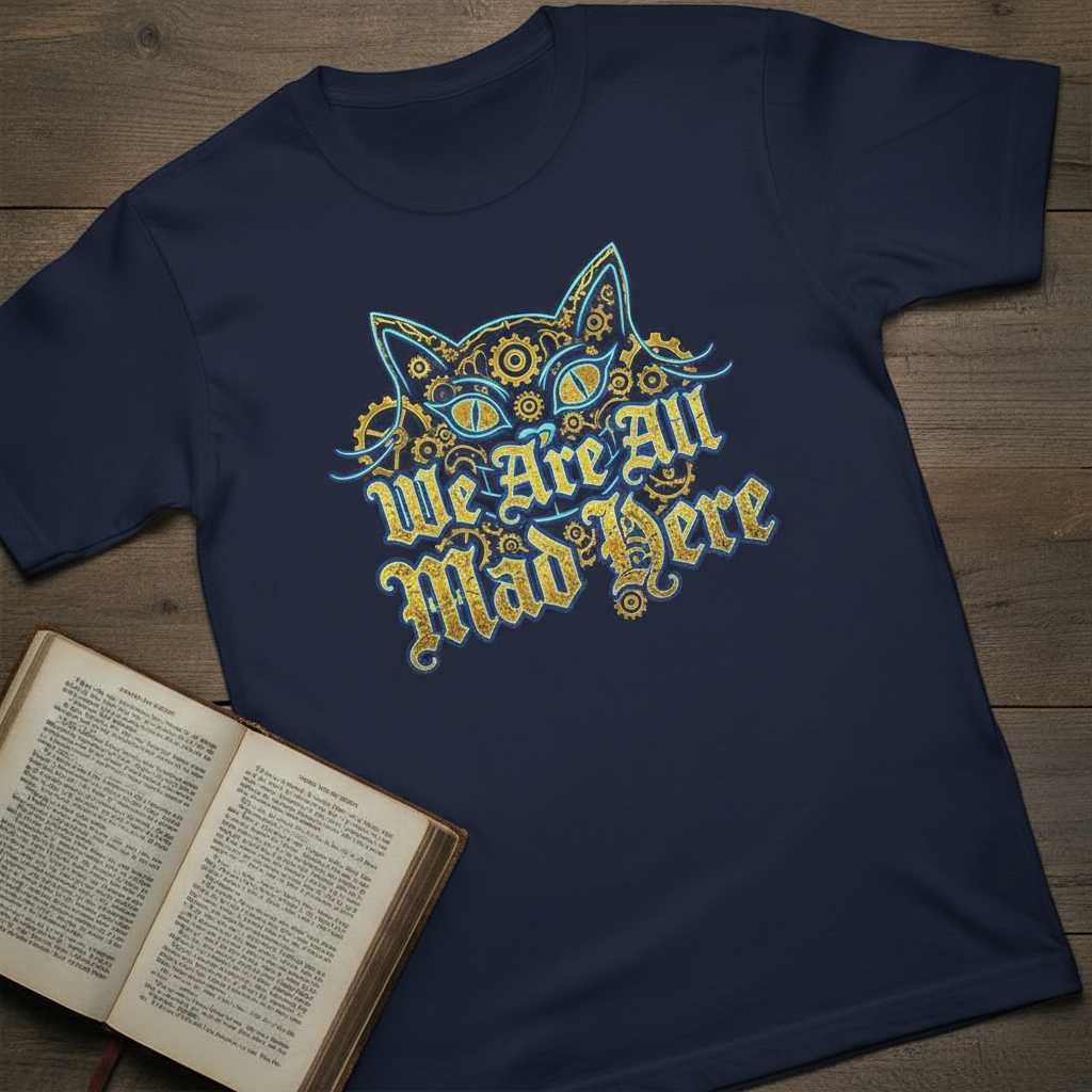 We Are All Mad Here Graphic T-Shirt Tee Novelty Unisex Top Gift for Alice Fan