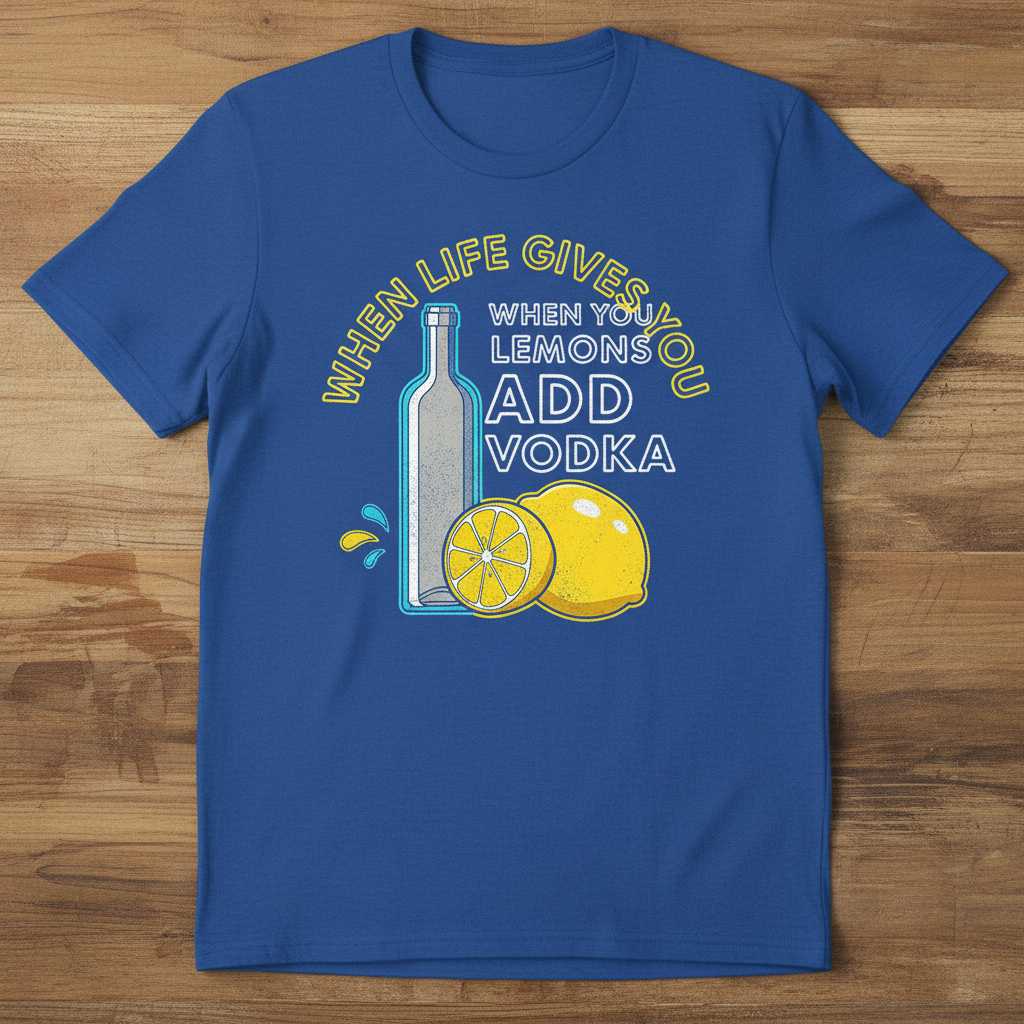 When Life Gives You Lemons Add Vodka Funny Graphic T-Shirt Tee Novelty Gift