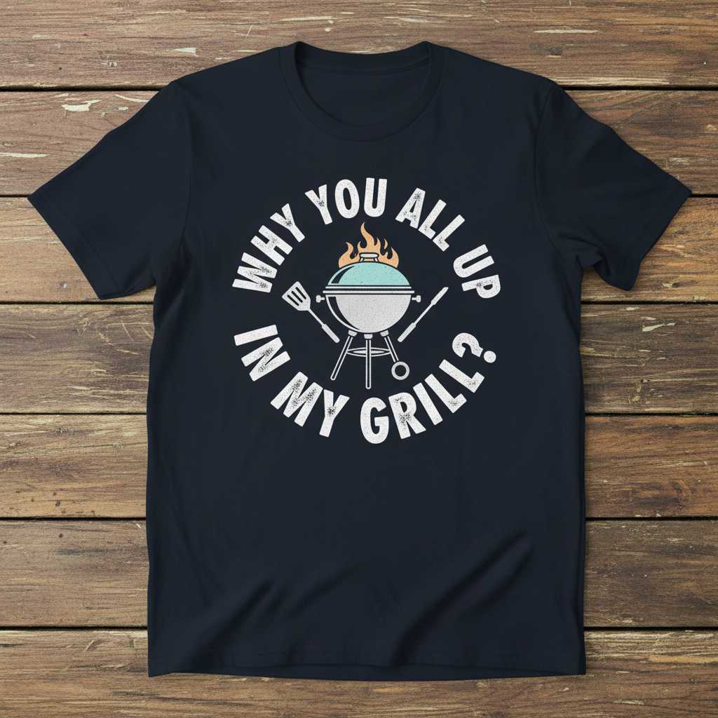 Why You All Up In My Grill T-Shirt Funny BBQ Grilling Tee Novelty Gift for Enthusiasts