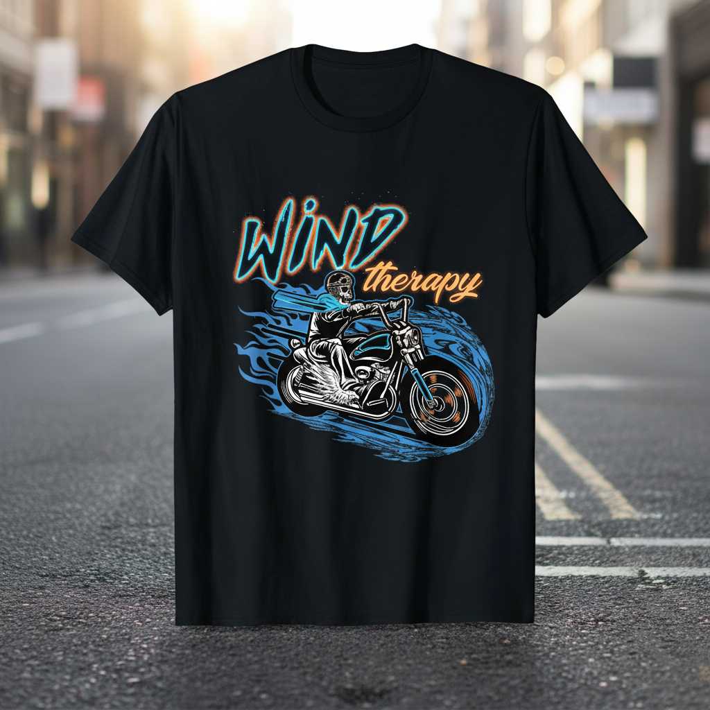 Wind Therapy Motorcycle Rider Graphic T-Shirt Biker Tee Gift for Enthusiasts
