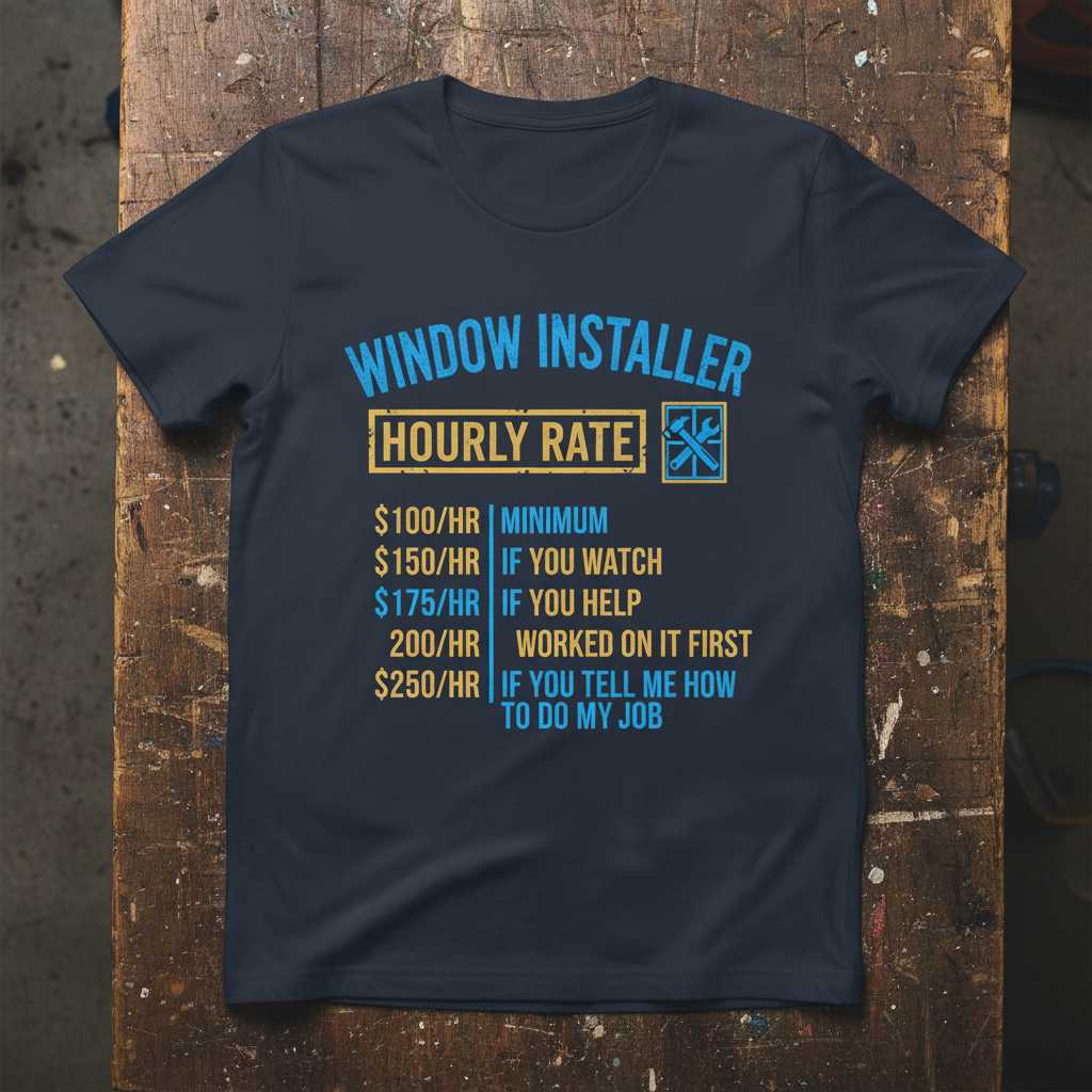 Window Installer Hourly Rate Graphic T-Shirt Novelty Tee Gift for Worker Fan