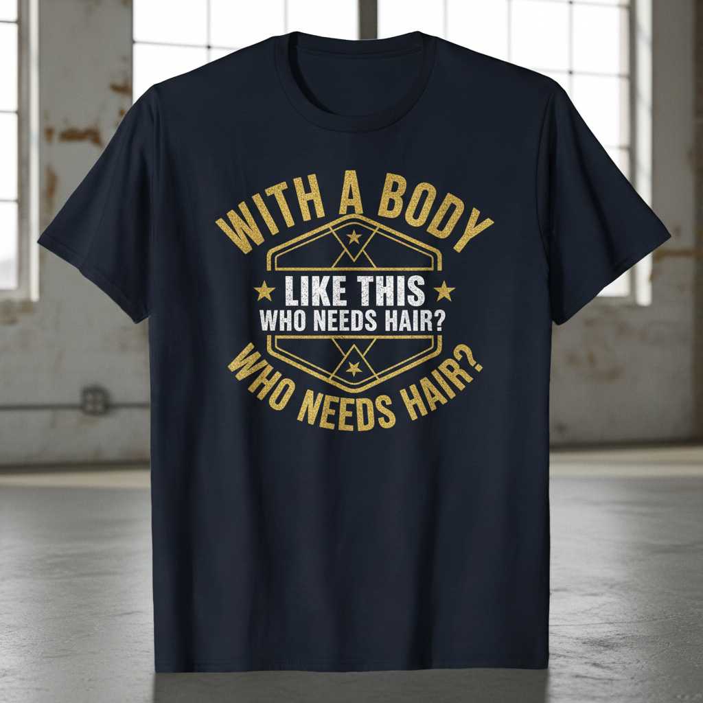 With A Body Like This Who Needs Hair Graphic T-Shirt Novelty Tee Gift Idea