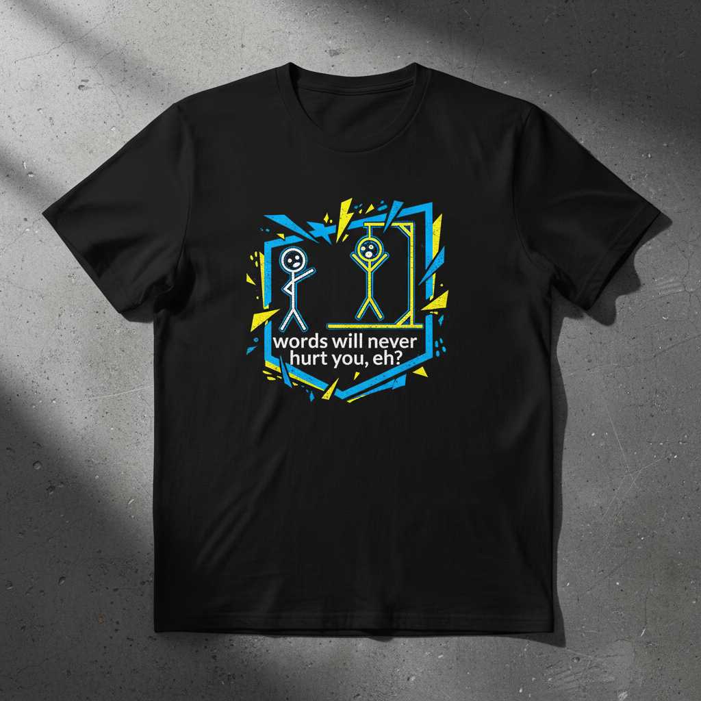 Words Will Never Hurt You Eh Graphic T-Shirt Tee Novelty Gift for Word Game Fans