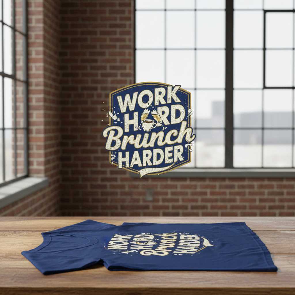 Work Hard Brunch Harder Graphic T-Shirt Retro Tee Novelty Brunch Lover Gift