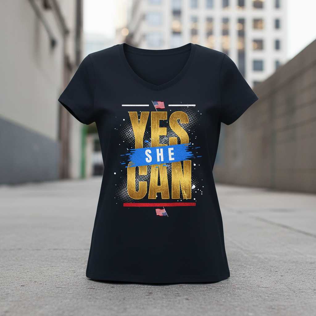 Yes She Can Graphic T-Shirt Patriotic Print Tee Empowerment Clothing Gift Idea