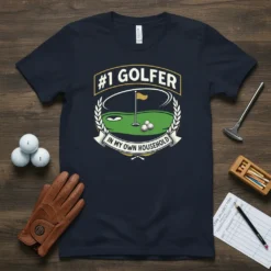#1 Golfer In My Own Household t-shirt design featuring a golf course graphic and text