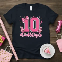 10 #DoubleDigits eye-catching graphic design printed on comfortable cotton t-shirt