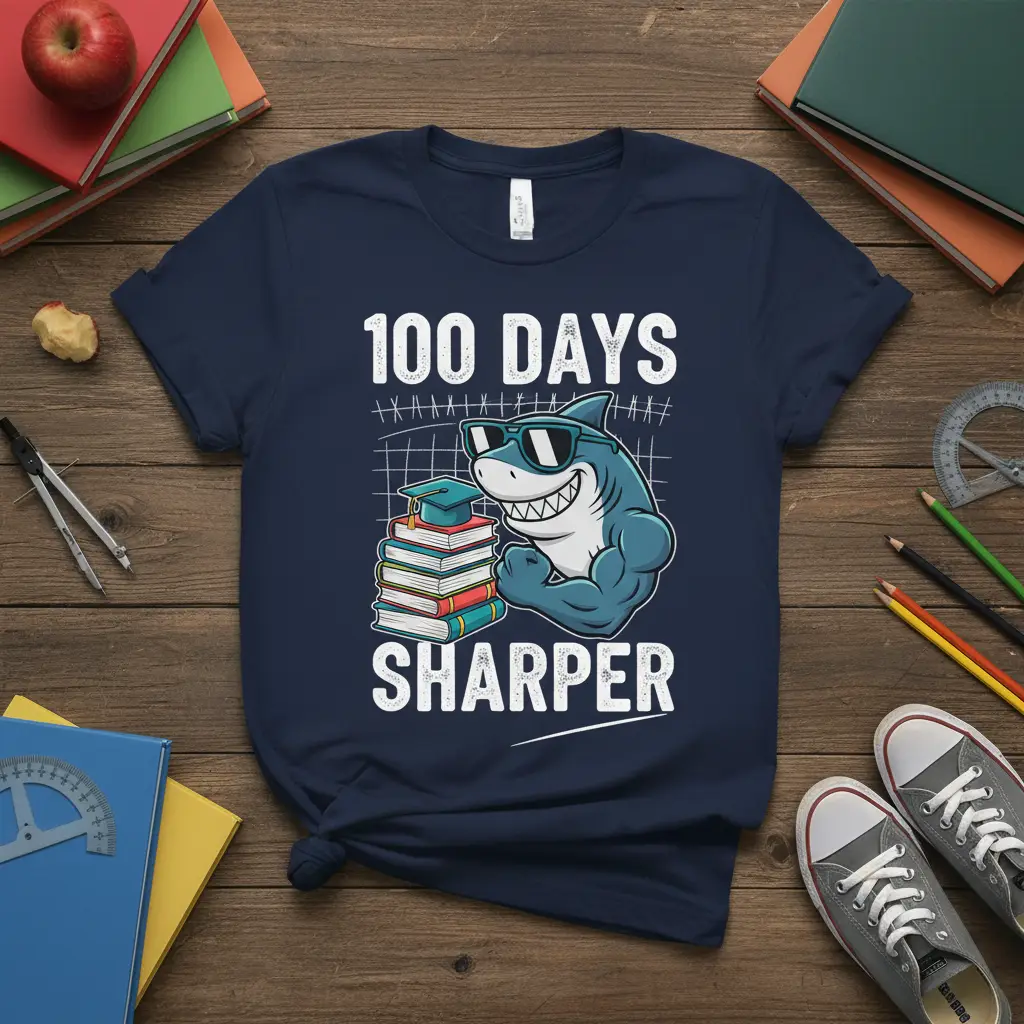 100 Days Sharper Shark T-Shirt 100 Days of School Gift