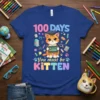 100 Days You Must Be Kitten T-Shirt design with a graduation cap wearing cat holding a sign. Features school-related graphics