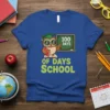 100 Days Of Days School t-shirt design featuring a graduation owl pointing to a chalkboard and text below