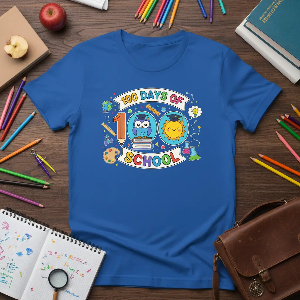 100 Days of School T-Shirt Funny Owl & Sun Graphic