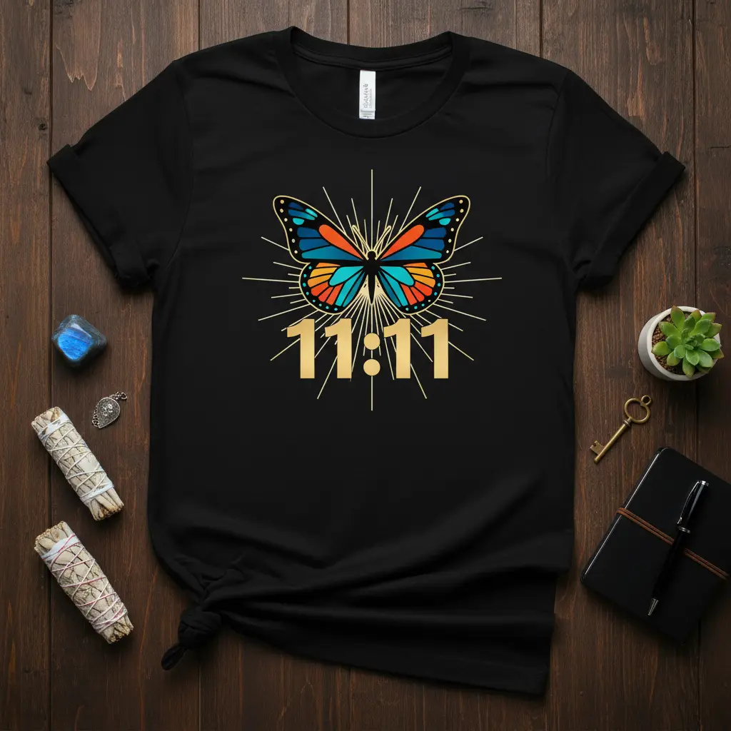 11:11 Butterfly eye-catching design printed on breathable fabric creating a standout t-shirt