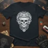 Black t-shirt featuring the 122OCHURS design with a skull, snakes, chains, padlock, and flames in white print