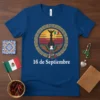 16 de Septiembre t-shirt design featuring the Mexican coat of arms with an eagle and snake, set within a circular