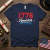 1776 America LAND OF THE FREE unique graphic design printed on comfortable cotton t-shirt