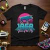 Retro t-shirt design featuring the text "1959 Year of the Pig" with a stylized teal pig and a neon sunset