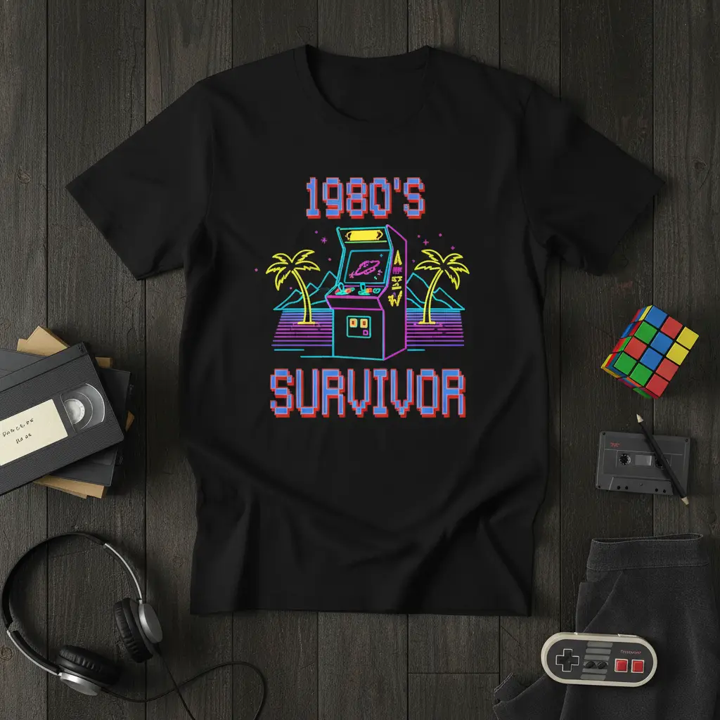 1980’s Survivor Retro Arcade T-Shirt 80s Nostalgia