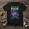 1984 40 Years retro t-shirt design featuring a DeLorean car and neon grid pattern