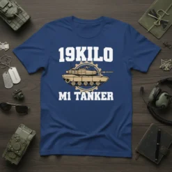 19KILO M1 TANKER T-Shirt design featuring an M1 Abrams tank graphic and bold white lettering