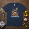 25 So I'm Happy Twice birthday t-shirt design featuring a champagne bottle popping with "25" and celebratory stars