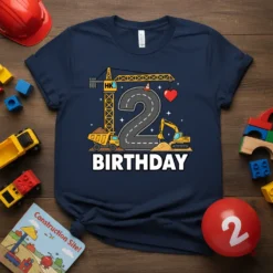 2nd Birthday Construction Truck Excavator Tee bold graphic design printed on comfortable cotton t-shirt