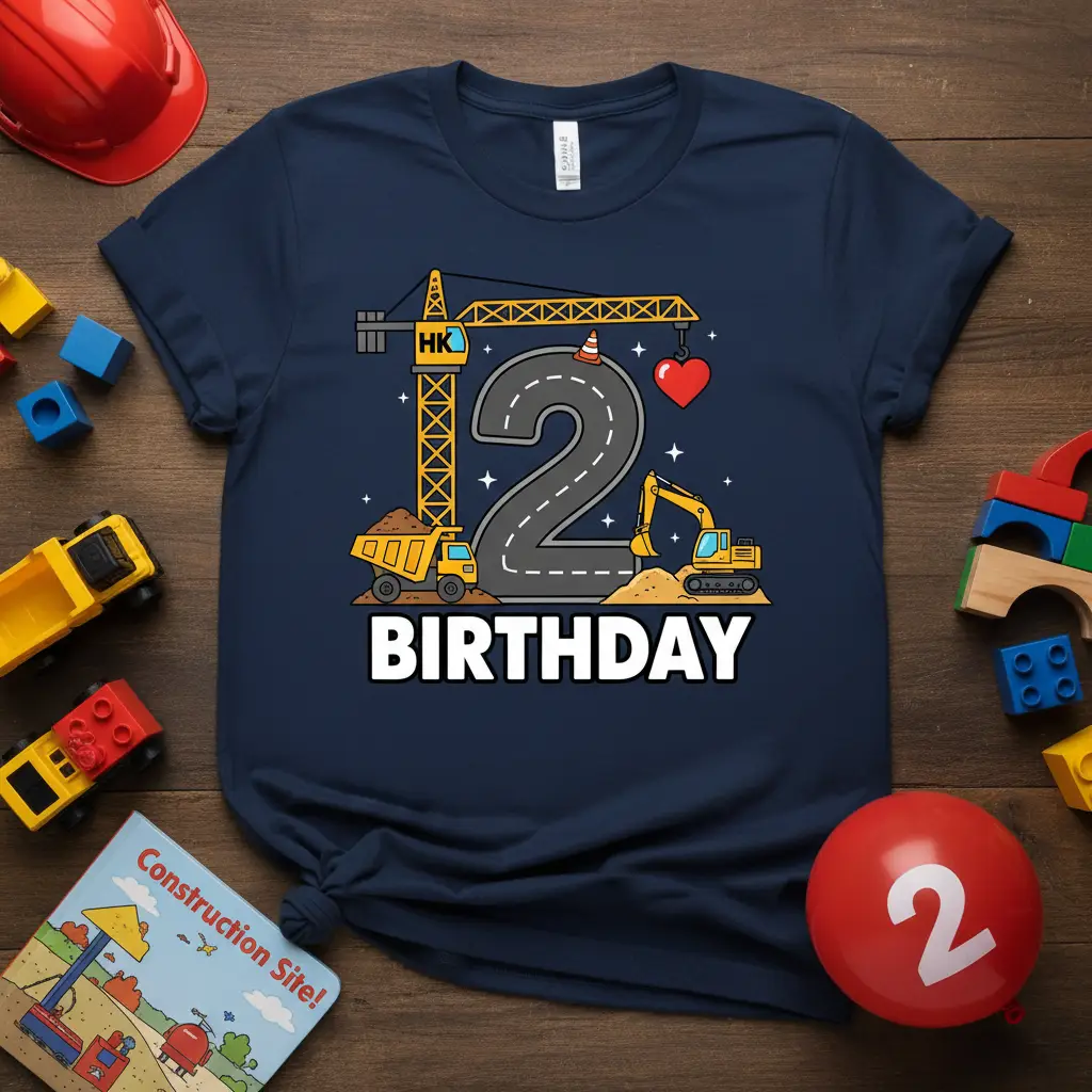 2nd Birthday Construction Truck Excavator Tee for Boys