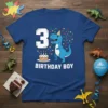 3 Birthday Boy Dinosaur eye-catching graphic design printed on comfortable cotton t-shirt