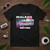 305 Hialeah Tiene Lo Suyo T-Shirt with retro Miami skyline, classic car, and flamingo graphic
