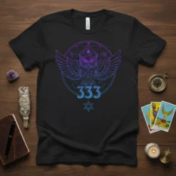 333 Owl Geometric Design eye-catching graphic design printed on comfortable cotton t-shirt