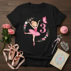 3rd Birthday Ballerina Butterfly eye-catching graphic design printed on comfortable cotton t-shirt