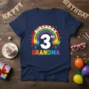 3rd Birthday Grandma T-Shirt with a rainbow, balloons, and the number 3