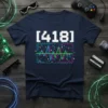 [418] retro digital wave t-shirt design with 8-bit graphics and sound wave visualization
