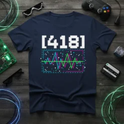 [418] retro digital wave t-shirt design with 8-bit graphics and sound wave visualization
