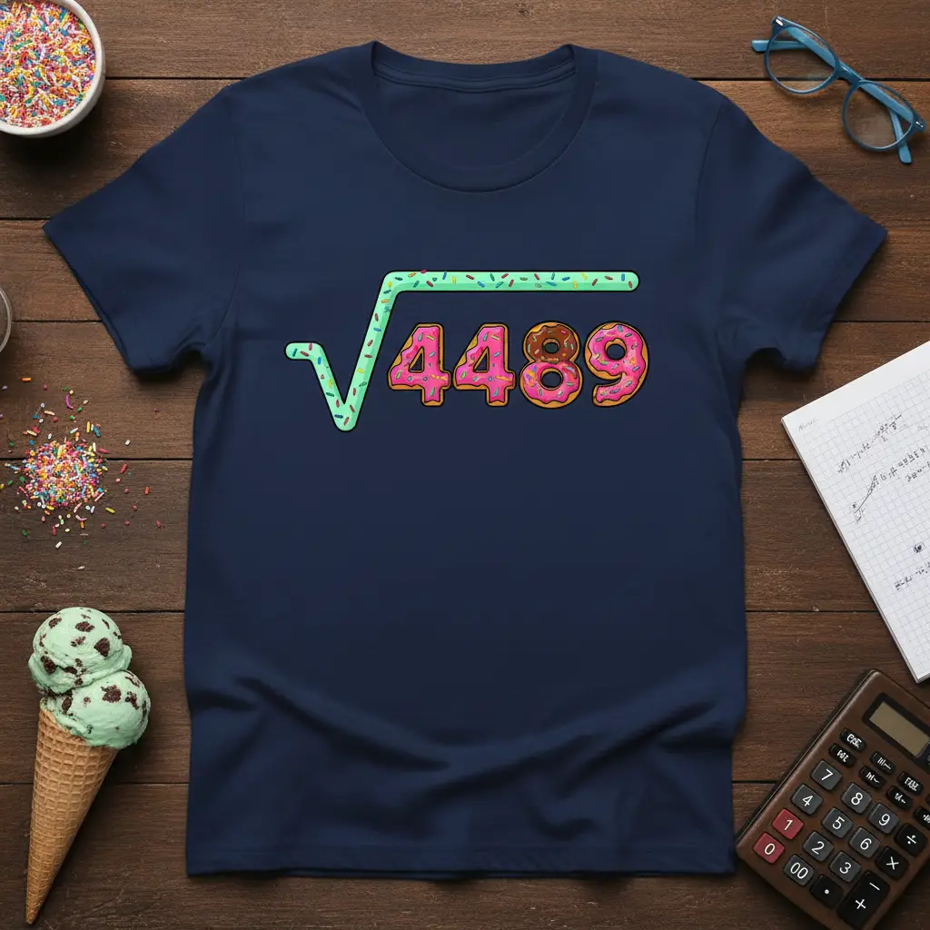 √4489 math equation graphic featuring donuts for numbers on a comfortable t-shirt