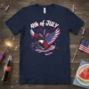 Navy blue t-shirt with "4th of July" text and a graphic of an American bald eagle with the US flag
