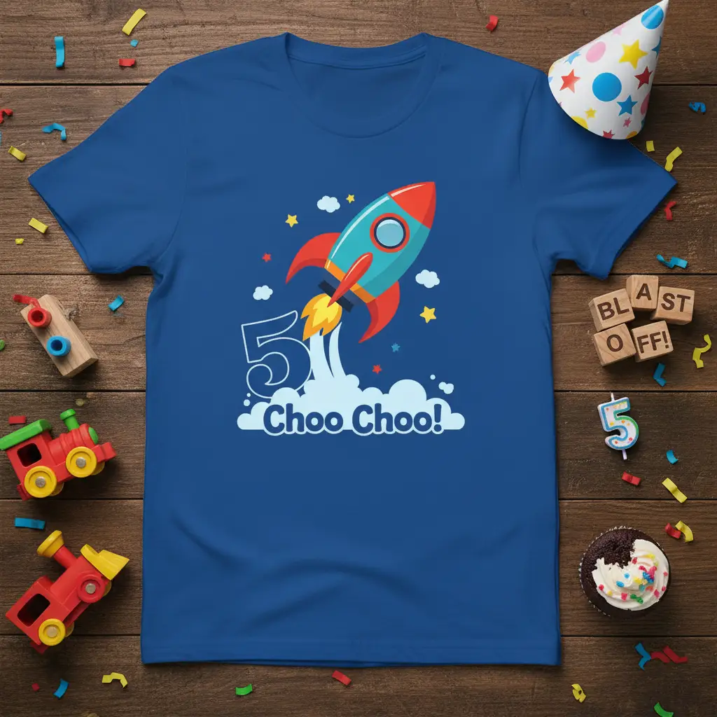 5 Choo Choo! Rocket Ship Birthday T-Shirt for Boys