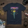 5 Foot Jak Apparel t-shirt featuring a neon sign, a crowned microphone, musical notes, and dollar signs