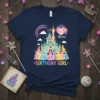 5 Years Birthday Girl text with a Disney-style castle and princesses, perfect for a 5th birthday celebration