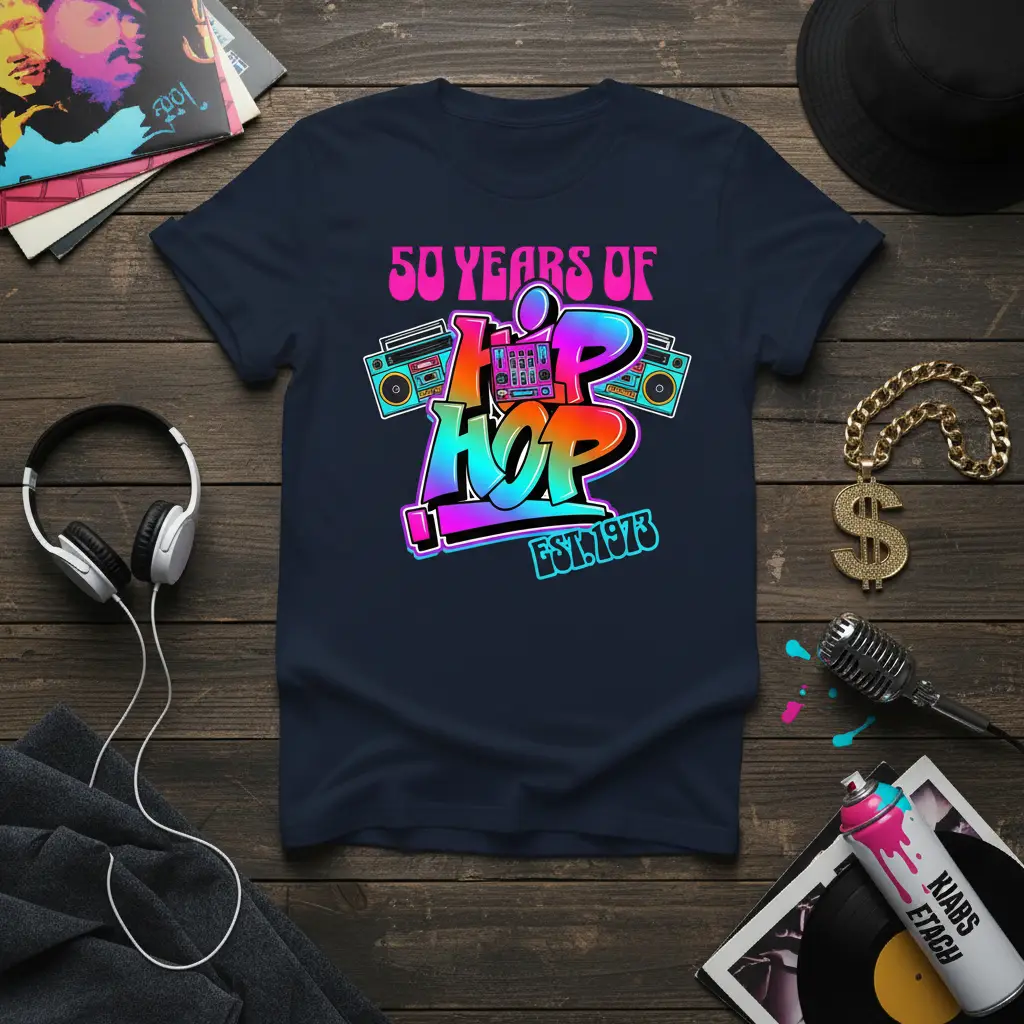 50 Years of Hip Hop Est 1973 T-Shirt Retro Music Gift