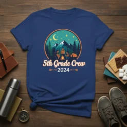 5th Grade Crew 2024 camping design with friends around a campfire under a starry sky