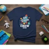 5th Grade Crew 2026 t-shirt design with a rocket, planets, and stars. Features bold white text