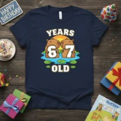 6 7 Years Old t-shirt design with two capybaras holding numbers 6 and 7, celebrating a birthday