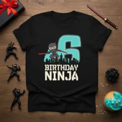 6 BIRTHDAY NINJA eye-catching graphic design printed on comfortable cotton t-shirt