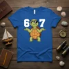 Graphic t-shirt design featuring the text "607" above a cartoon turtle wearing sunglasses and shrugging