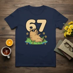 67 Capybara Birthday T-Shirt with a cool capybara relaxing among flowers, text "67" above