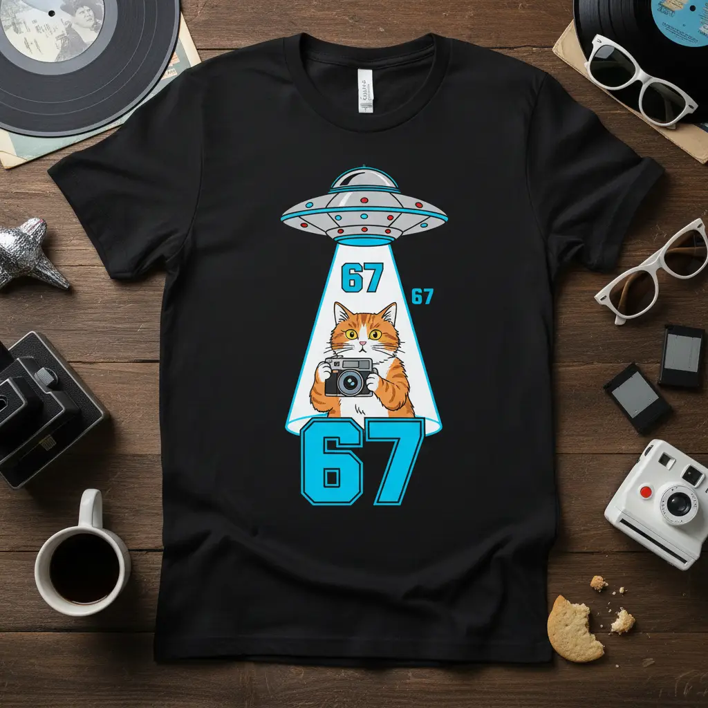 67 Cat Ufo Photographer T-Shirt Funny Alien Abduction