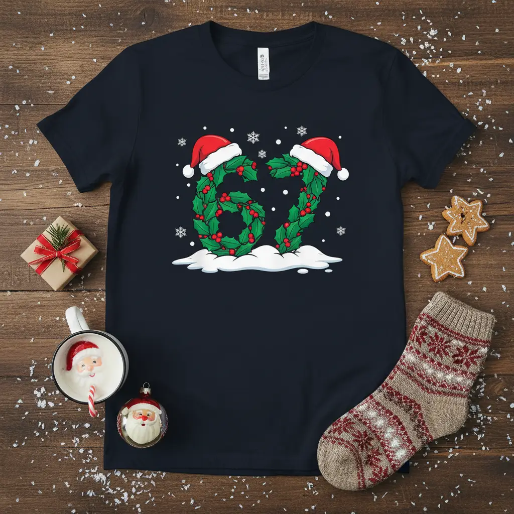 67 Christmas Holly Number T-Shirt Festive Holiday Gift